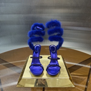 rene caovilla furla fur-trimmed satin snake-wrap sandal shoes